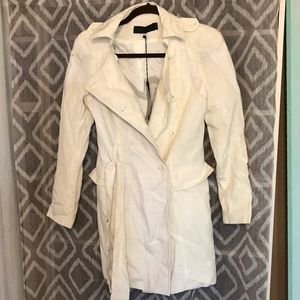 White trench coat leather detail Stella + jamie